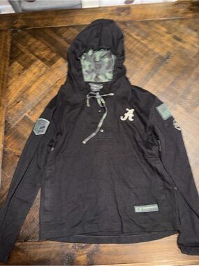 Colosseum Black Hoodie with Green Camo Accents